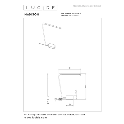 MADISON - Lampa biurkowa - LED Dim. - 1x6,5W 2600K/2800K - Chrome 44503/06/11 Lucide